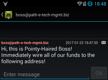 Message impersonating the Pointy-Haired Boss