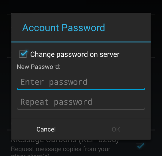 server password change dialog